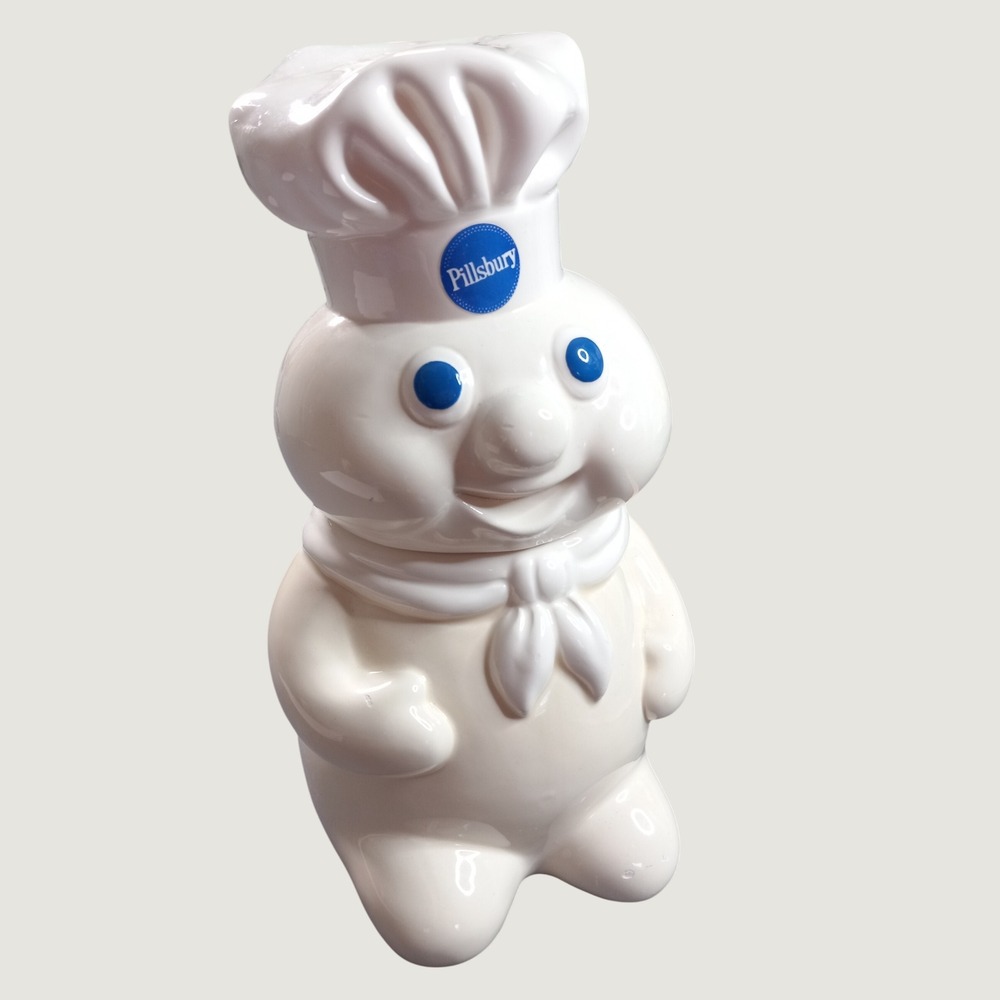 Vintage 1988 Pillsbury Doughboy Ceramic Cookie Jar Poppin Fresh White 11.5"